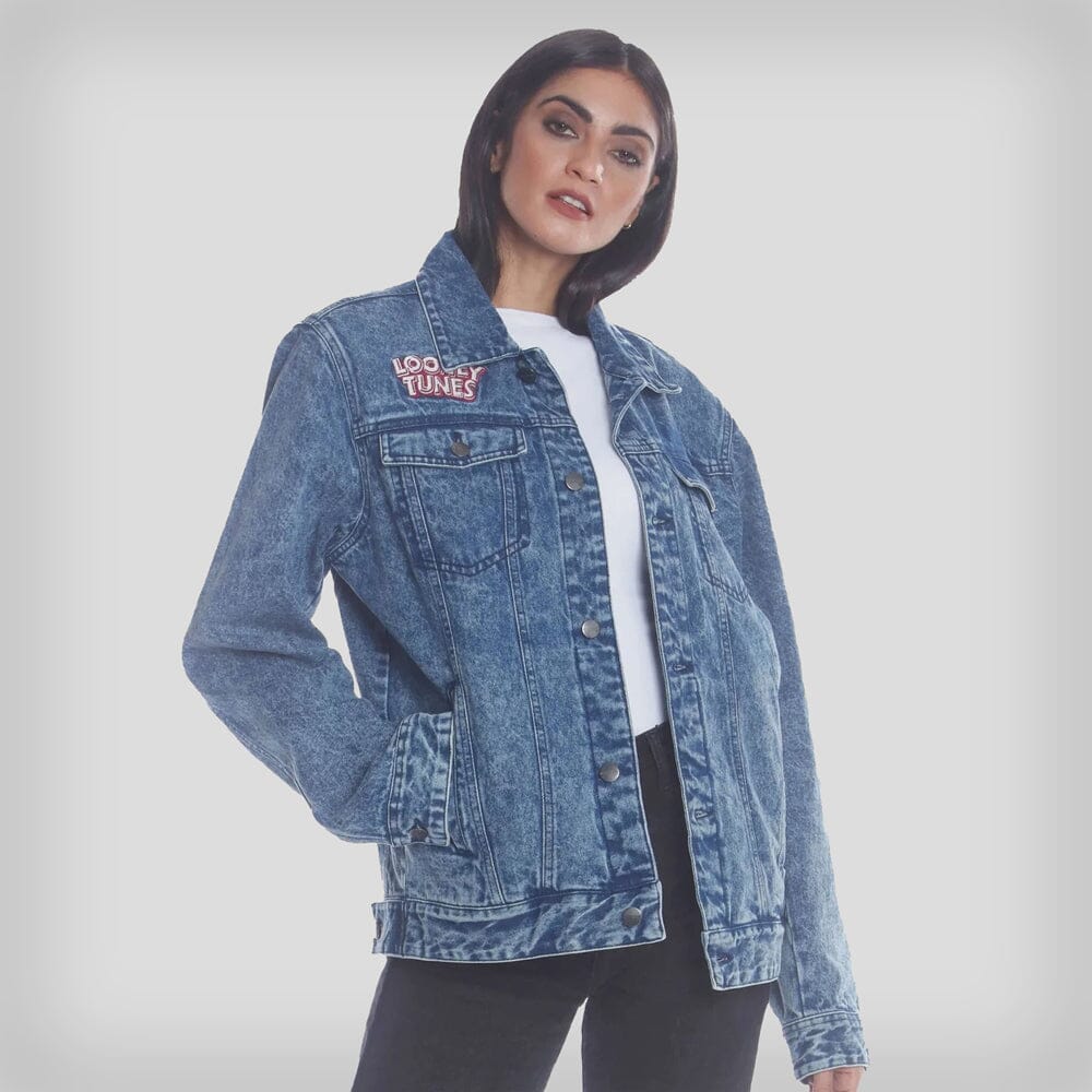 Women's Denim Looney Tunes Bugs Placement Oversized Jacket - FINAL SALE Womens Jacket Members Only Indigo Small 