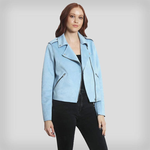 Women's Faux Suede Moto Jacket - FINAL SALE Womens Jacket Members Only Light Blue X-Small 