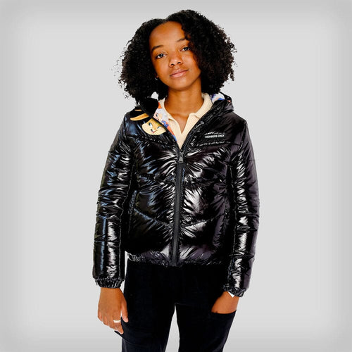 Girl's Cire Puffer with Mash Print Lining Jacket - FINAL SALE Girl's Jacket Members Only BLACK 4 