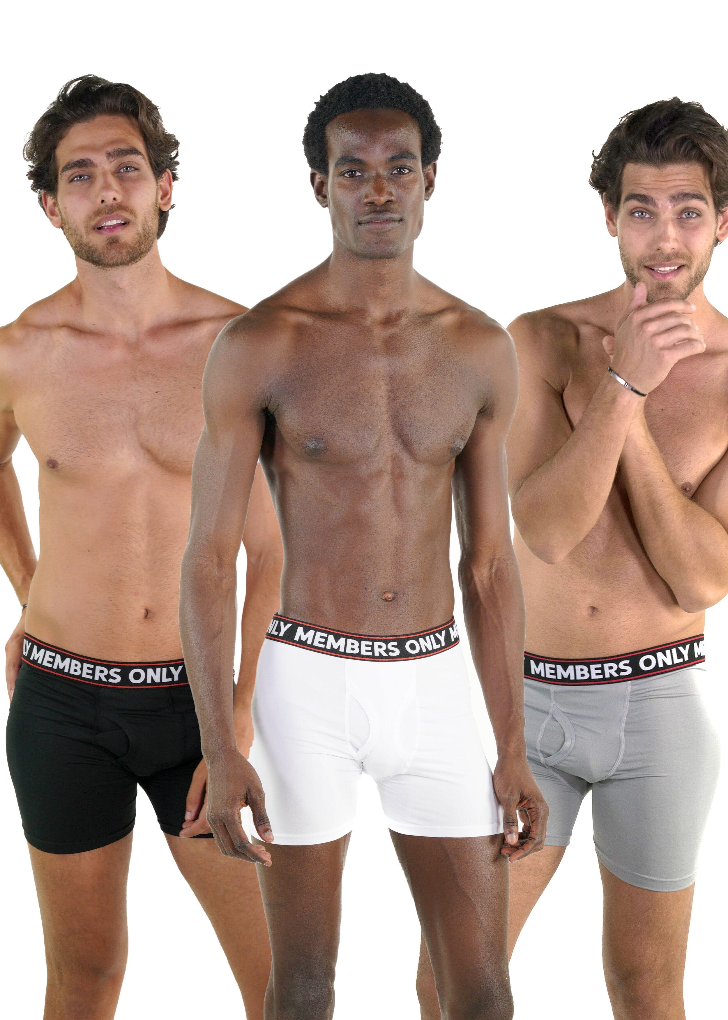 Men’s 3PK Poly Spandex Athletic Boxer Brief Briefs Members Only BLACK / WHITE / GREY SMALL 