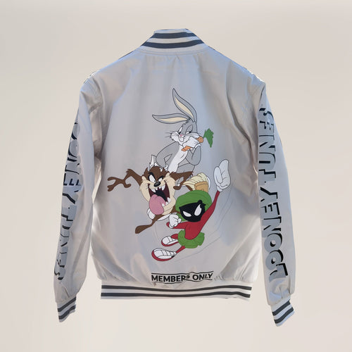 Men's Looney Tunes Bomber Jacket - FINAL SALE Unisex Members Only Official Silver Grey Small 